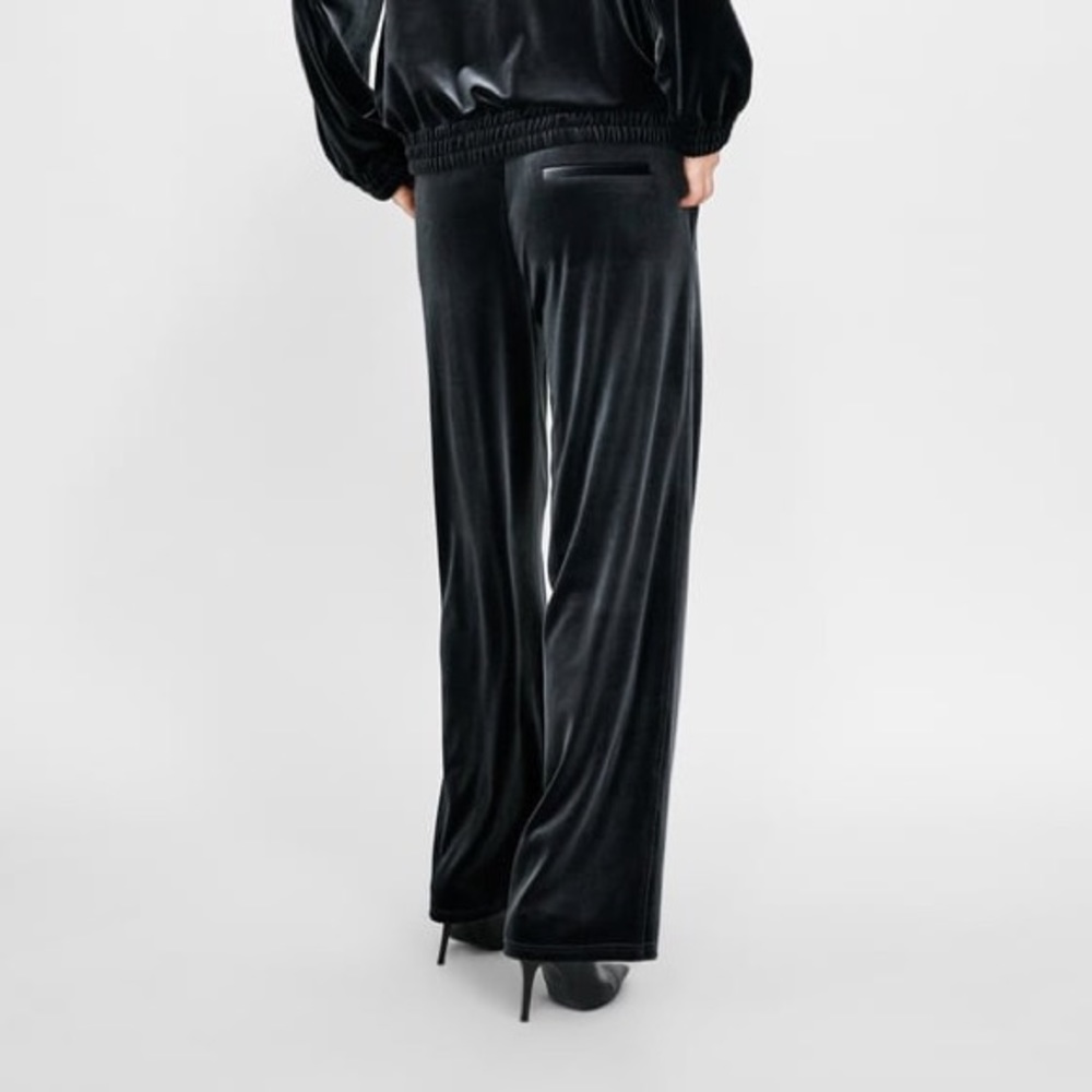 Zara blue- grey velvet jogging pants - Picture 4 of 4